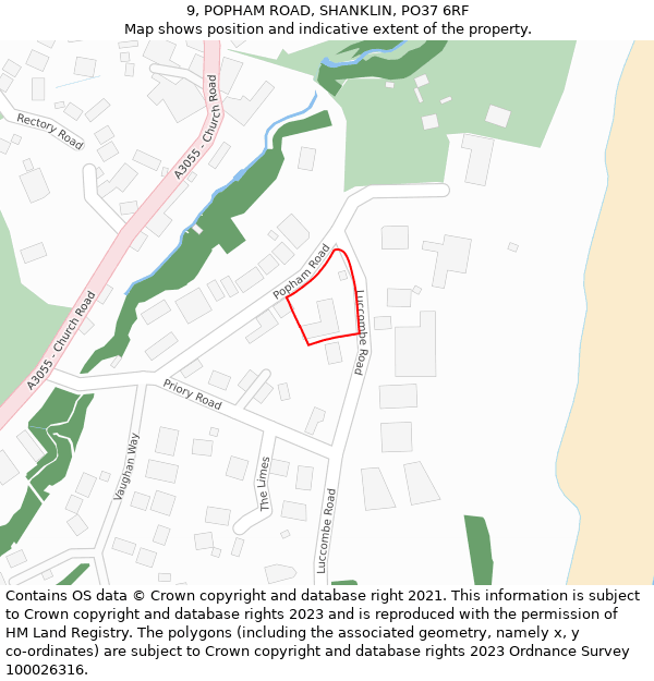 9, POPHAM ROAD, SHANKLIN, PO37 6RF: Location map and indicative extent of plot