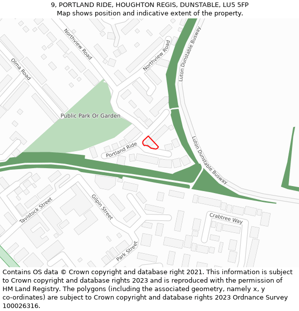 9, PORTLAND RIDE, HOUGHTON REGIS, DUNSTABLE, LU5 5FP: Location map and indicative extent of plot