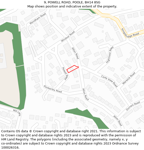 9, POWELL ROAD, POOLE, BH14 8SG: Location map and indicative extent of plot
