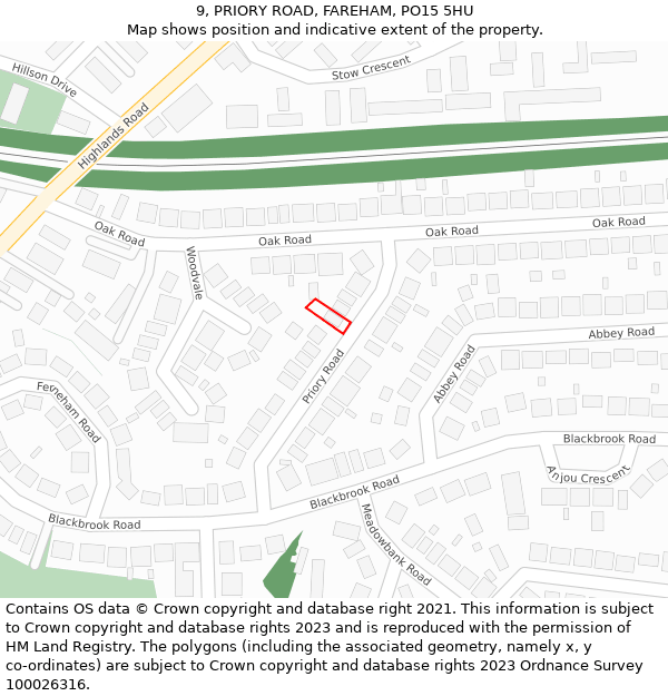 9, PRIORY ROAD, FAREHAM, PO15 5HU: Location map and indicative extent of plot