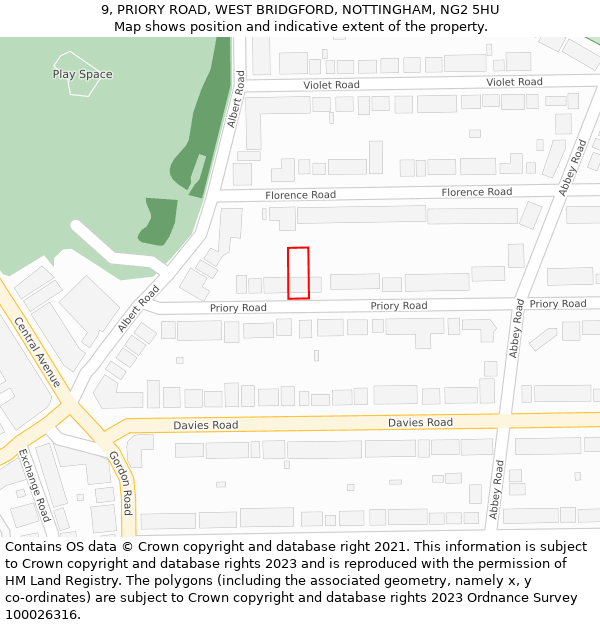 9, PRIORY ROAD, WEST BRIDGFORD, NOTTINGHAM, NG2 5HU: Location map and indicative extent of plot