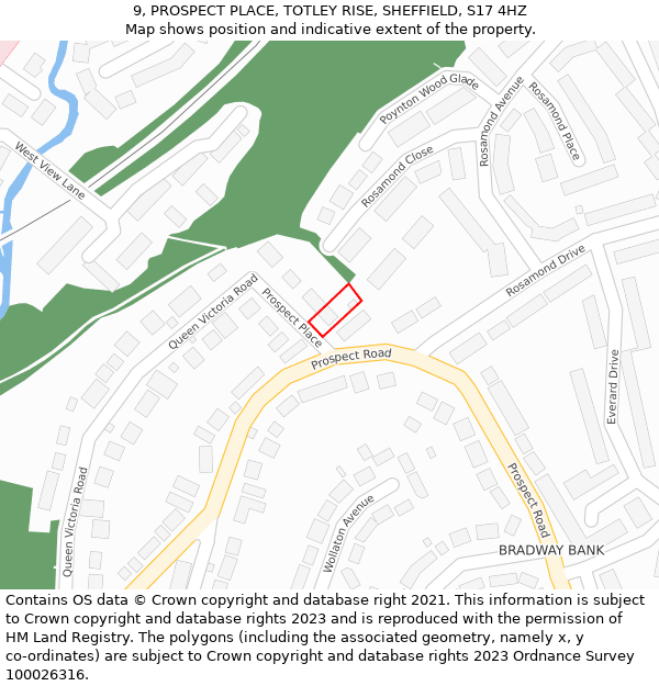 9, PROSPECT PLACE, TOTLEY RISE, SHEFFIELD, S17 4HZ: Location map and indicative extent of plot