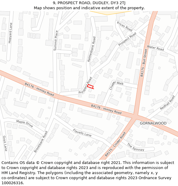 9, PROSPECT ROAD, DUDLEY, DY3 2TJ: Location map and indicative extent of plot