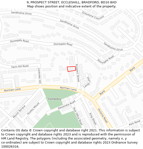 9, PROSPECT STREET, ECCLESHILL, BRADFORD, BD10 8AD: Location map and indicative extent of plot