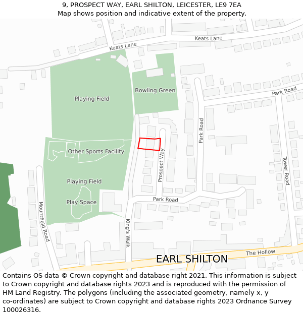 9, PROSPECT WAY, EARL SHILTON, LEICESTER, LE9 7EA: Location map and indicative extent of plot