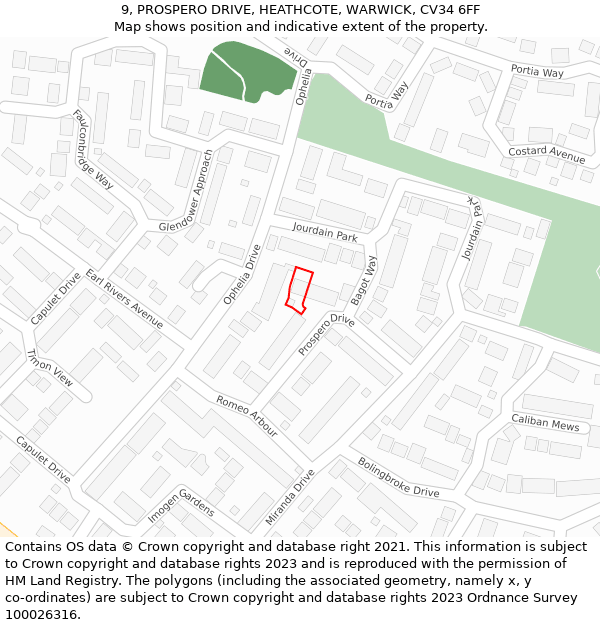 9, PROSPERO DRIVE, HEATHCOTE, WARWICK, CV34 6FF: Location map and indicative extent of plot