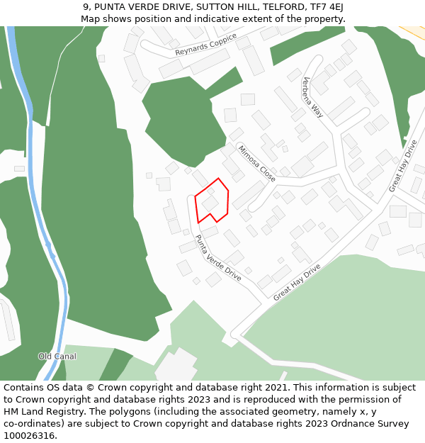 9, PUNTA VERDE DRIVE, SUTTON HILL, TELFORD, TF7 4EJ: Location map and indicative extent of plot