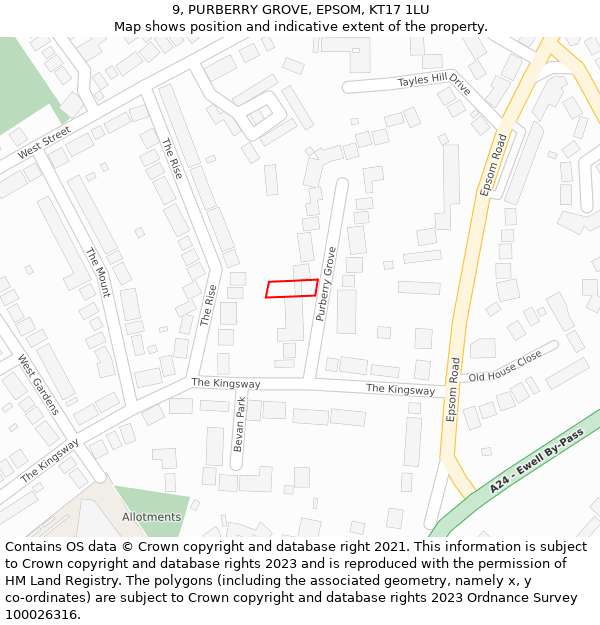 9, PURBERRY GROVE, EPSOM, KT17 1LU: Location map and indicative extent of plot