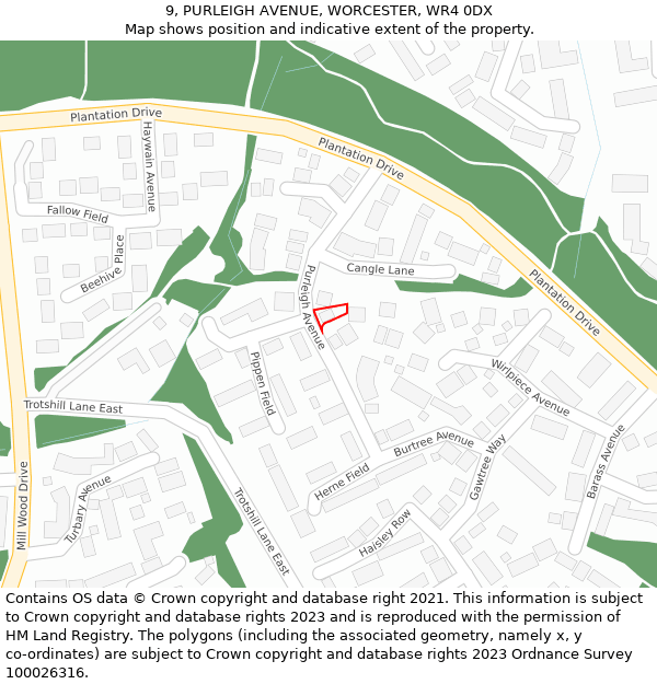 9, PURLEIGH AVENUE, WORCESTER, WR4 0DX: Location map and indicative extent of plot