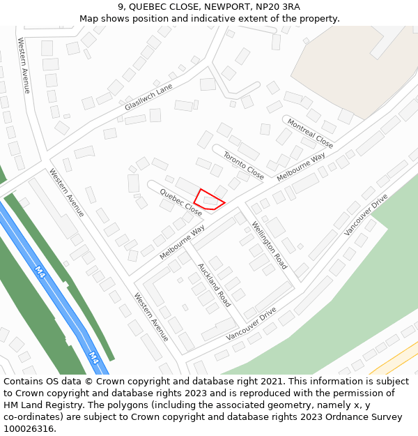 9, QUEBEC CLOSE, NEWPORT, NP20 3RA: Location map and indicative extent of plot