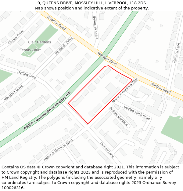 9, QUEENS DRIVE, MOSSLEY HILL, LIVERPOOL, L18 2DS: Location map and indicative extent of plot