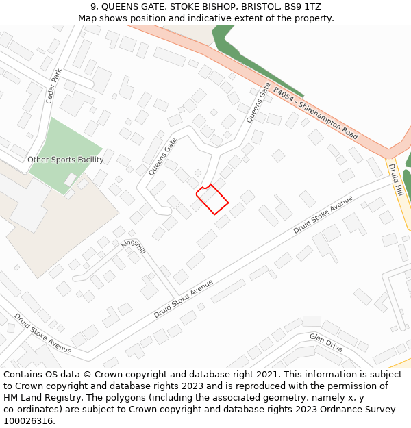 9, QUEENS GATE, STOKE BISHOP, BRISTOL, BS9 1TZ: Location map and indicative extent of plot