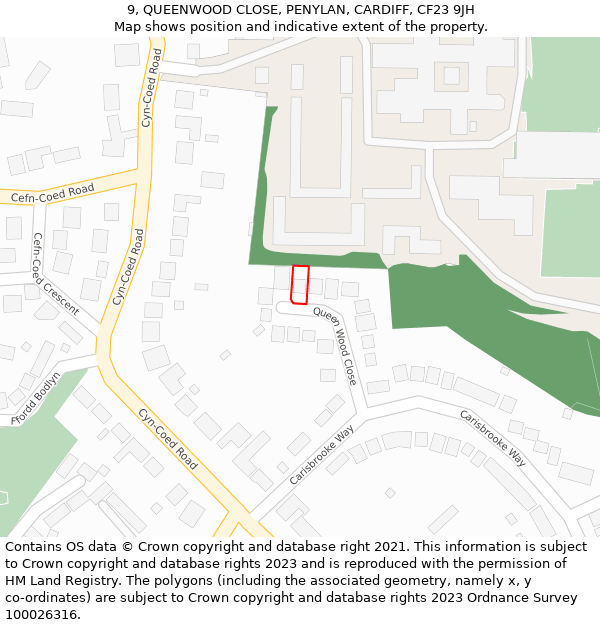 9, QUEENWOOD CLOSE, PENYLAN, CARDIFF, CF23 9JH: Location map and indicative extent of plot