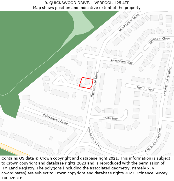 9, QUICKSWOOD DRIVE, LIVERPOOL, L25 4TP: Location map and indicative extent of plot