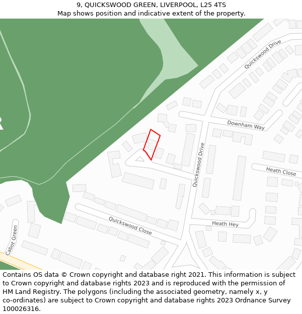 9, QUICKSWOOD GREEN, LIVERPOOL, L25 4TS: Location map and indicative extent of plot