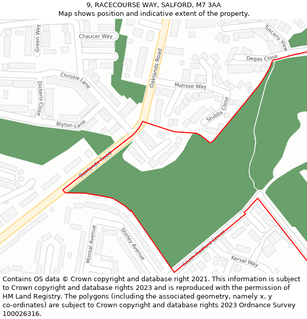 9, RACECOURSE WAY, SALFORD, M7 3AA: Location map and indicative extent of plot