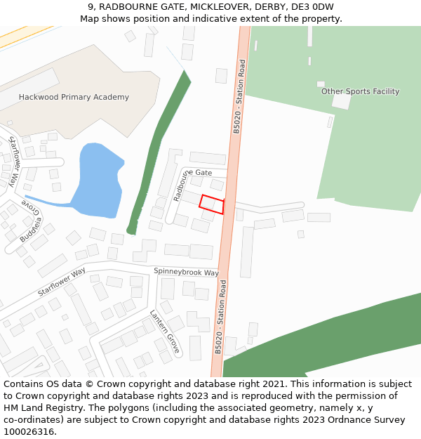 9, RADBOURNE GATE, MICKLEOVER, DERBY, DE3 0DW: Location map and indicative extent of plot