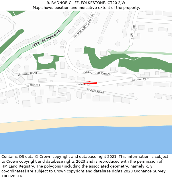 9, RADNOR CLIFF, FOLKESTONE, CT20 2JW: Location map and indicative extent of plot