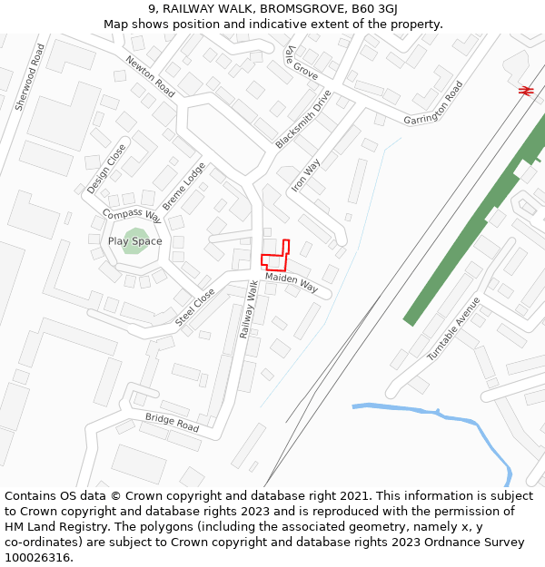 9, RAILWAY WALK, BROMSGROVE, B60 3GJ: Location map and indicative extent of plot