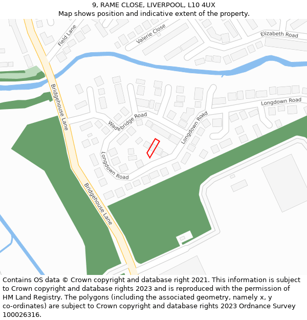 9, RAME CLOSE, LIVERPOOL, L10 4UX: Location map and indicative extent of plot