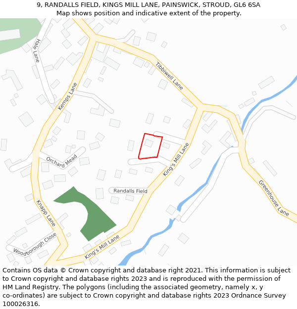 9, RANDALLS FIELD, KINGS MILL LANE, PAINSWICK, STROUD, GL6 6SA: Location map and indicative extent of plot