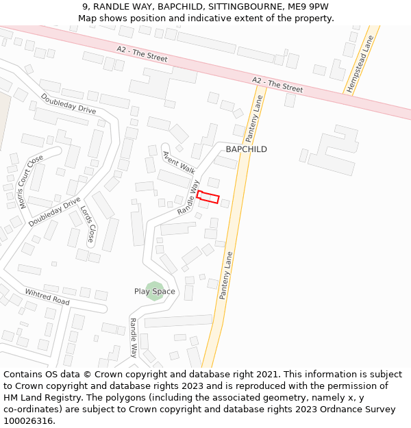 9, RANDLE WAY, BAPCHILD, SITTINGBOURNE, ME9 9PW: Location map and indicative extent of plot