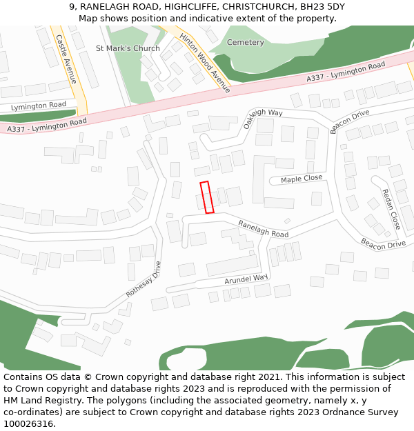 9, RANELAGH ROAD, HIGHCLIFFE, CHRISTCHURCH, BH23 5DY: Location map and indicative extent of plot