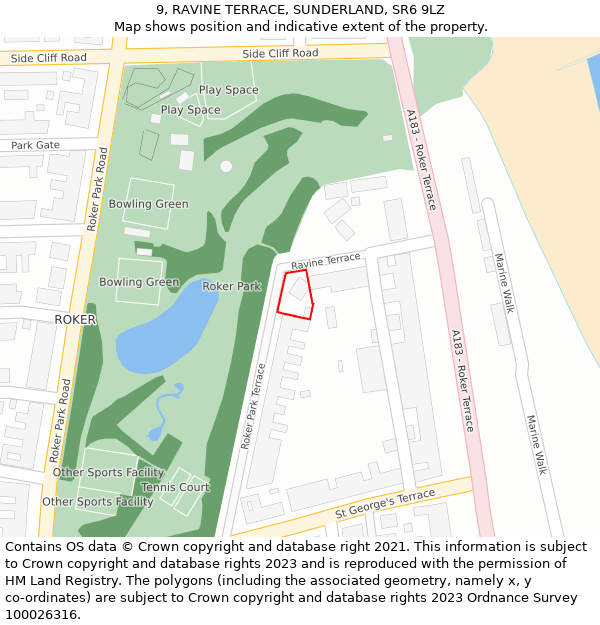 9, RAVINE TERRACE, SUNDERLAND, SR6 9LZ: Location map and indicative extent of plot