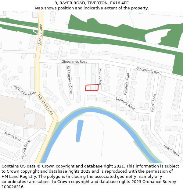 9, RAYER ROAD, TIVERTON, EX16 4EE: Location map and indicative extent of plot
