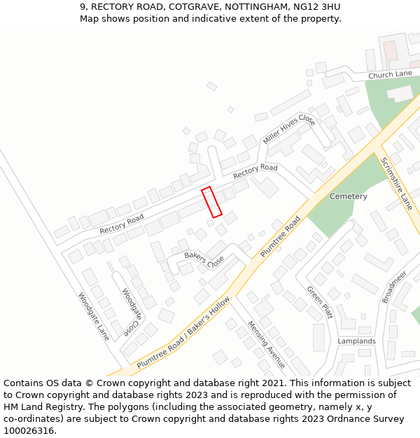 9, RECTORY ROAD, COTGRAVE, NOTTINGHAM, NG12 3HU: Location map and indicative extent of plot