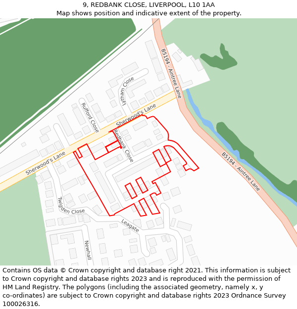 9, REDBANK CLOSE, LIVERPOOL, L10 1AA: Location map and indicative extent of plot
