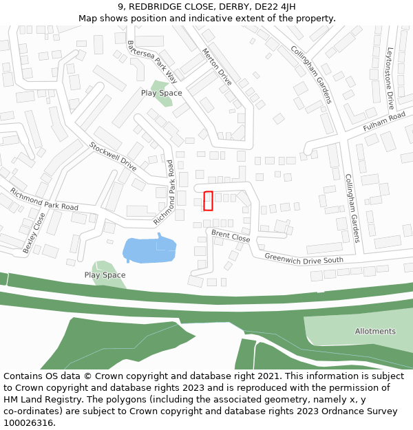 9, REDBRIDGE CLOSE, DERBY, DE22 4JH: Location map and indicative extent of plot