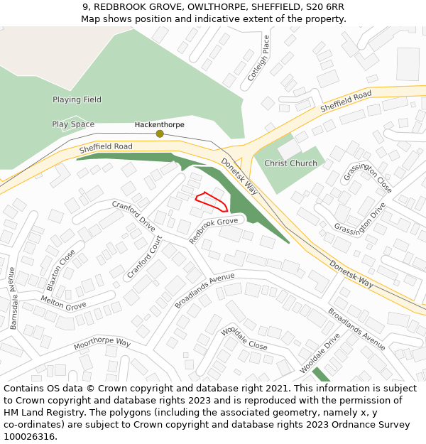 9, REDBROOK GROVE, OWLTHORPE, SHEFFIELD, S20 6RR: Location map and indicative extent of plot