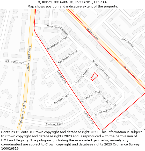 9, REDCLIFFE AVENUE, LIVERPOOL, L25 4AA: Location map and indicative extent of plot
