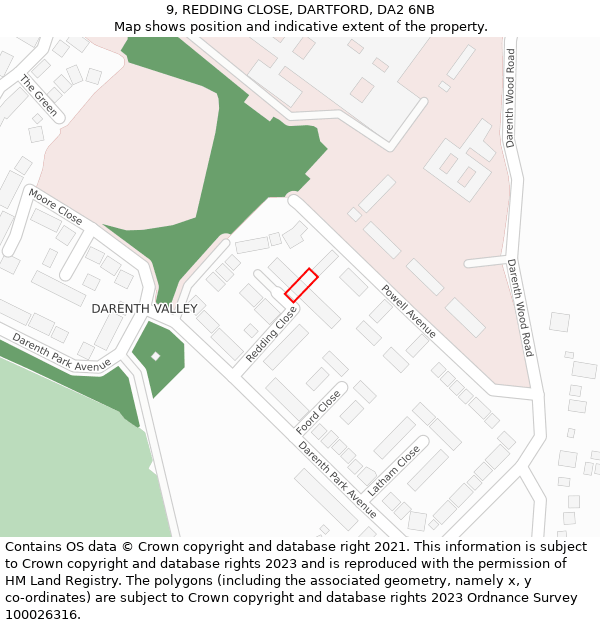 9, REDDING CLOSE, DARTFORD, DA2 6NB: Location map and indicative extent of plot