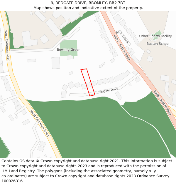 9, REDGATE DRIVE, BROMLEY, BR2 7BT: Location map and indicative extent of plot