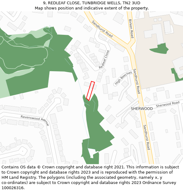 9, REDLEAF CLOSE, TUNBRIDGE WELLS, TN2 3UD: Location map and indicative extent of plot