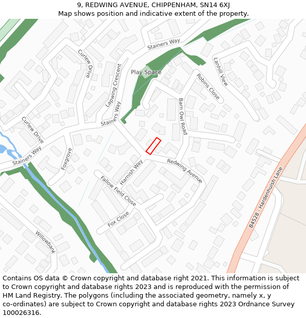 9, REDWING AVENUE, CHIPPENHAM, SN14 6XJ: Location map and indicative extent of plot