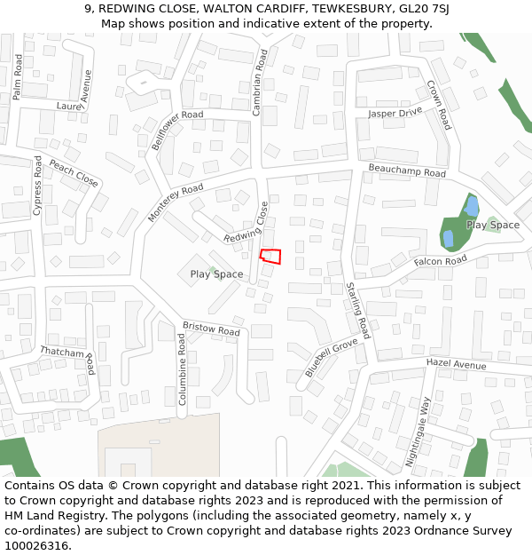 9, REDWING CLOSE, WALTON CARDIFF, TEWKESBURY, GL20 7SJ: Location map and indicative extent of plot