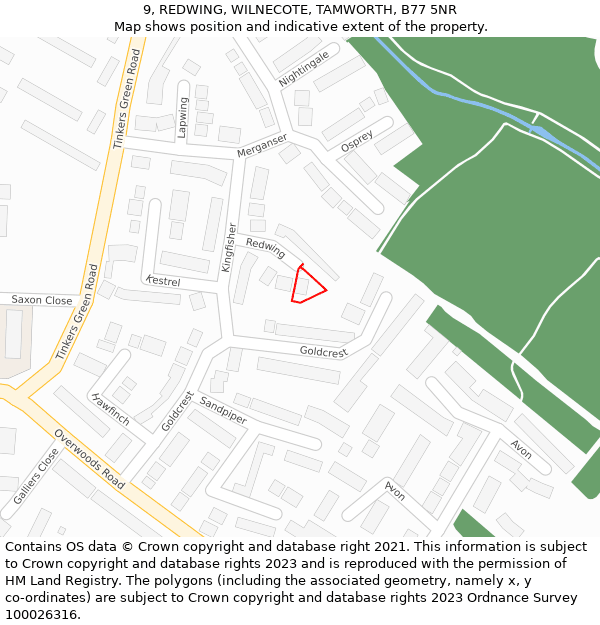 9, REDWING, WILNECOTE, TAMWORTH, B77 5NR: Location map and indicative extent of plot