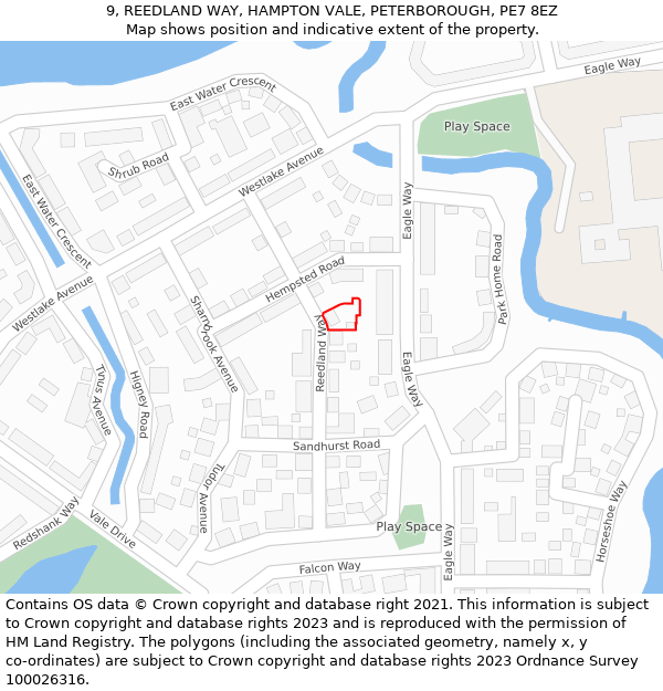9, REEDLAND WAY, HAMPTON VALE, PETERBOROUGH, PE7 8EZ: Location map and indicative extent of plot