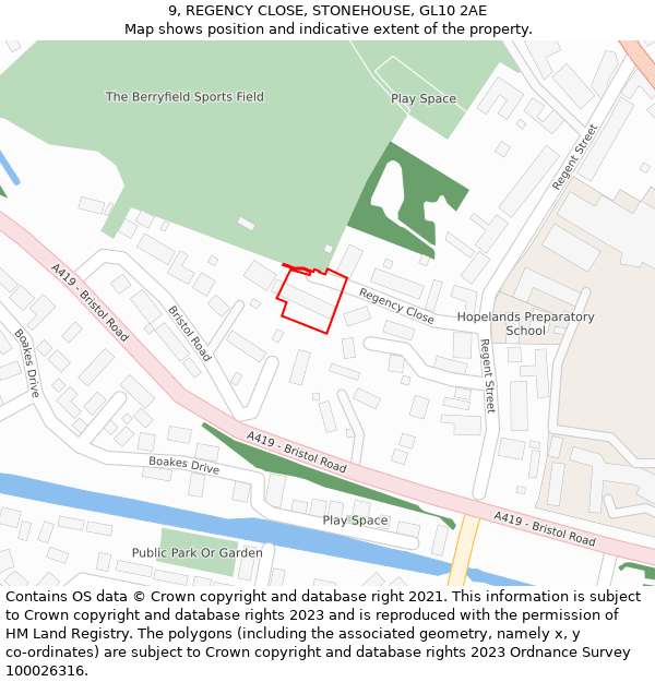 9, REGENCY CLOSE, STONEHOUSE, GL10 2AE: Location map and indicative extent of plot