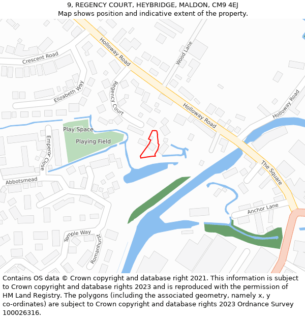 9, REGENCY COURT, HEYBRIDGE, MALDON, CM9 4EJ: Location map and indicative extent of plot