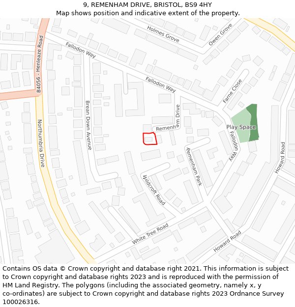 9, REMENHAM DRIVE, BRISTOL, BS9 4HY: Location map and indicative extent of plot