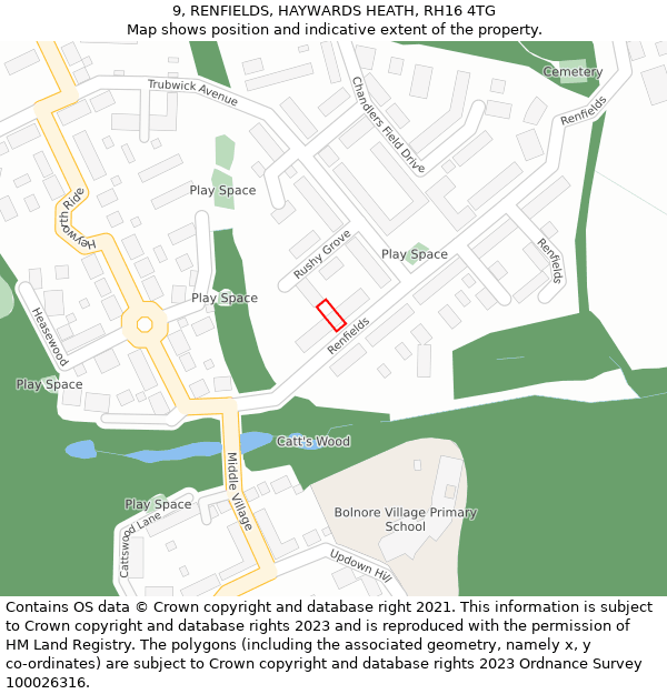 9, RENFIELDS, HAYWARDS HEATH, RH16 4TG: Location map and indicative extent of plot