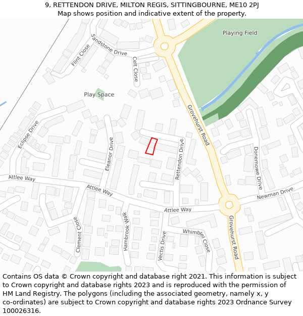 9, RETTENDON DRIVE, MILTON REGIS, SITTINGBOURNE, ME10 2PJ: Location map and indicative extent of plot