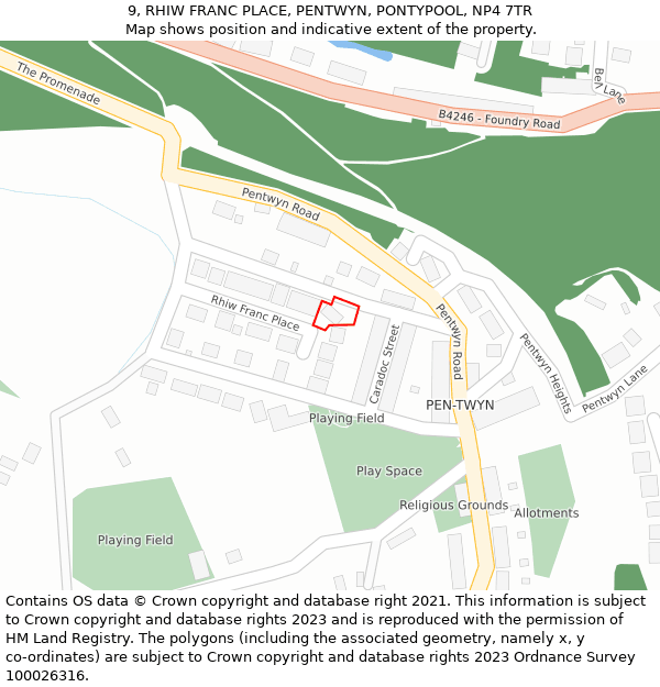 9, RHIW FRANC PLACE, PENTWYN, PONTYPOOL, NP4 7TR: Location map and indicative extent of plot
