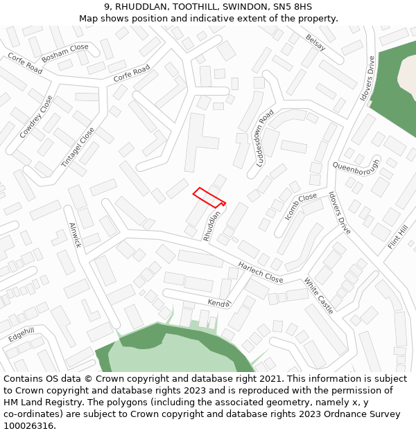 9, RHUDDLAN, TOOTHILL, SWINDON, SN5 8HS: Location map and indicative extent of plot