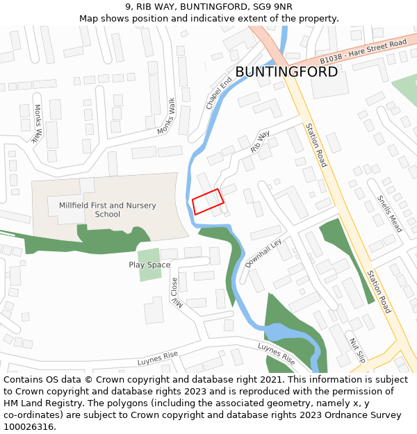 9, RIB WAY, BUNTINGFORD, SG9 9NR: Location map and indicative extent of plot