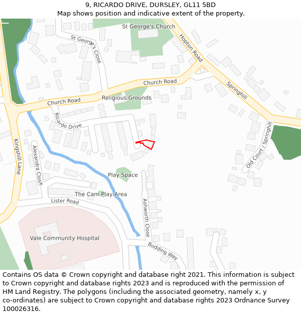 9, RICARDO DRIVE, DURSLEY, GL11 5BD: Location map and indicative extent of plot